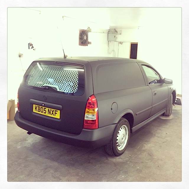 Van resprayed in matt black at the Paint Wagon